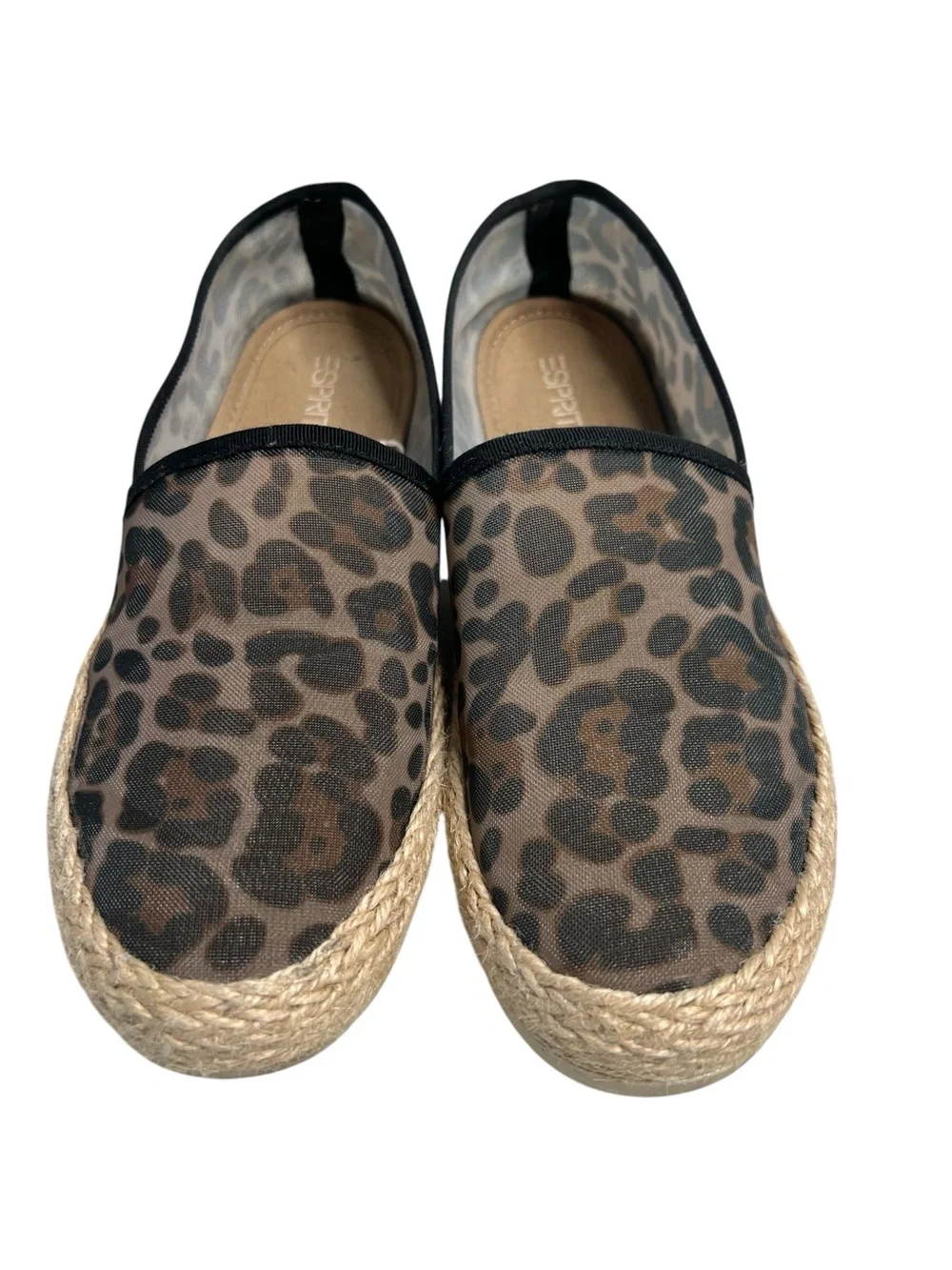 Esprit Leopard Print Espadrille Slip-Ons in Brown and Black SZ 7.5